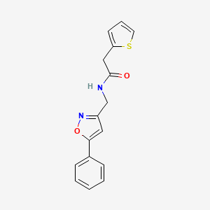 molecular formula C16H14N2O2S B2782937 N-((5-phenylisoxazol-3-yl)methyl)-2-(thiophen-2-yl)acetamide CAS No. 946262-35-7