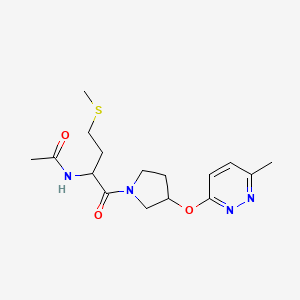 molecular formula C16H24N4O3S B2782938 N-(1-(3-((6-methylpyridazin-3-yl)oxy)pyrrolidin-1-yl)-4-(methylthio)-1-oxobutan-2-yl)acetamide CAS No. 2034207-94-6