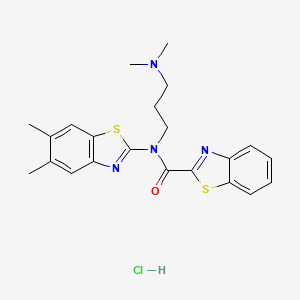 molecular formula C22H25ClN4OS2 B2782940 N-(3-(dimethylamino)propyl)-N-(5,6-dimethylbenzo[d]thiazol-2-yl)benzo[d]thiazole-2-carboxamide hydrochloride CAS No. 1219165-25-9