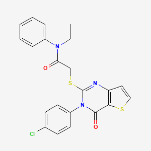 molecular formula C22H18ClN3O2S2 B2782950 2-{[3-(4-chlorophenyl)-4-oxo-3,4-dihydrothieno[3,2-d]pyrimidin-2-yl]sulfanyl}-N-ethyl-N-phenylacetamide CAS No. 1260985-64-5