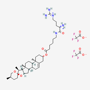 molecular formula C43H67F6N5O9 B2782955 (3beta,25R)-3-[6-[[(2S)-2-amino-5-[(aminoiminomethyl)amino]-1-oxopentyl]amino]hexanoate]spirost-5-en-3-ol,bis(2,2,2-trifluoroacetate) 