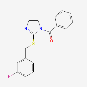 molecular formula C17H15FN2OS B2782959 (2-((3-fluorobenzyl)thio)-4,5-dihydro-1H-imidazol-1-yl)(phenyl)methanone CAS No. 851864-75-0