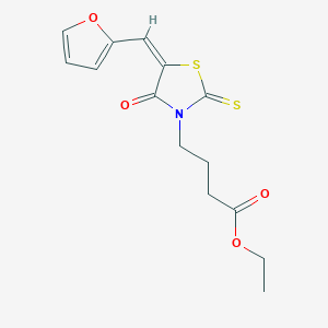 molecular formula C14H15NO4S2 B2782962 (E)-ethyl 4-(5-(furan-2-ylmethylene)-4-oxo-2-thioxothiazolidin-3-yl)butanoate CAS No. 682764-85-8