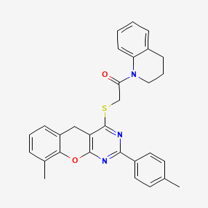 molecular formula C30H27N3O2S B2782966 1-(3,4-dihydroquinolin-1(2H)-yl)-2-((9-methyl-2-(p-tolyl)-5H-chromeno[2,3-d]pyrimidin-4-yl)thio)ethanone CAS No. 866842-76-4