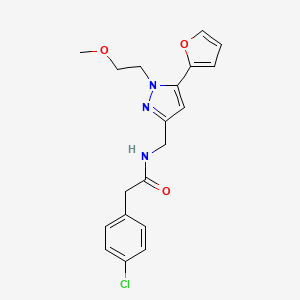 molecular formula C19H20ClN3O3 B2782996 2-(4-chlorophenyl)-N-((5-(furan-2-yl)-1-(2-methoxyethyl)-1H-pyrazol-3-yl)methyl)acetamide CAS No. 1421530-22-4