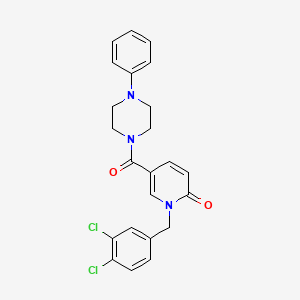 molecular formula C23H21Cl2N3O2 B2783005 1-(3,4-dichlorobenzyl)-5-[(4-phenylpiperazino)carbonyl]-2(1H)-pyridinone CAS No. 242472-02-2