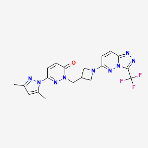 molecular formula C19H18F3N9O B2783019 6-(3,5-二甲基-1H-吡唑-1-基)-2-({1-[3-(三氟甲基)-[1,2,4]三唑并[4,3-b]吡啶-6-基]氮杂环丁烷-3-基]甲基}-2,3-二氢吡啶并[1,2-c]喹唑-3-酮 CAS No. 2176270-05-4