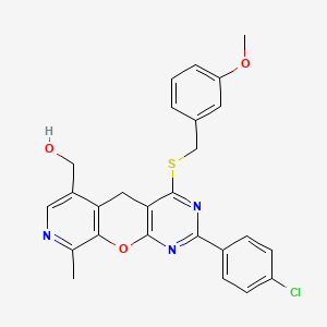 molecular formula C26H22ClN3O3S B2783037 (2-(4-chlorophenyl)-4-((3-methoxybenzyl)thio)-9-methyl-5H-pyrido[4',3':5,6]pyrano[2,3-d]pyrimidin-6-yl)methanol CAS No. 892415-11-1