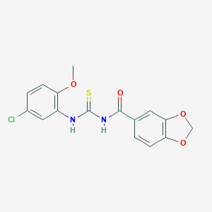 molecular formula C16H13ClN2O4S B278304 N-[(5-chloro-2-methoxyphenyl)carbamothioyl]-1,3-benzodioxole-5-carboxamide 