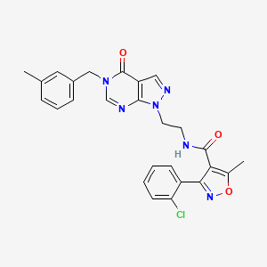 molecular formula C26H23ClN6O3 B2783044 3-(2-chlorophenyl)-5-methyl-N-(2-(5-(3-methylbenzyl)-4-oxo-4,5-dihydro-1H-pyrazolo[3,4-d]pyrimidin-1-yl)ethyl)isoxazole-4-carboxamide CAS No. 922017-31-0
