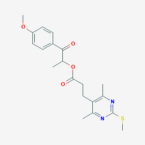 1-(4-Methoxyphenyl)-1-oxopropan-2-yl 3-[4,6-dimethyl-2-(methylsulfanyl)pyrimidin-5-yl]propanoate