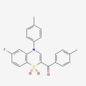 molecular formula C23H18FNO3S B2783076 [6-fluoro-4-(4-methylphenyl)-1,1-dioxido-4H-1,4-benzothiazin-2-yl](4-methylphenyl)methanone CAS No. 1114655-76-3