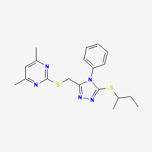 molecular formula C19H23N5S2 B2783078 2-[(5-Butan-2-ylsulfanyl-4-phenyl-1,2,4-triazol-3-yl)methylsulfanyl]-4,6-dimethylpyrimidine CAS No. 868222-12-2