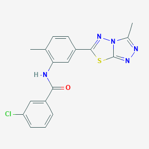 molecular formula C18H14ClN5OS B278308 3-chloro-N-[2-methyl-5-(3-methyl[1,2,4]triazolo[3,4-b][1,3,4]thiadiazol-6-yl)phenyl]benzamide 