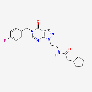 molecular formula C21H24FN5O2 B2783087 2-cyclopentyl-N-(2-(5-(4-fluorobenzyl)-4-oxo-4,5-dihydro-1H-pyrazolo[3,4-d]pyrimidin-1-yl)ethyl)acetamide CAS No. 922083-44-1