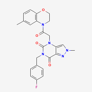 molecular formula C24H22FN5O4 B2783108 6-(4-fluorobenzyl)-2-methyl-4-(2-(6-methyl-2H-benzo[b][1,4]oxazin-4(3H)-yl)-2-oxoethyl)-2H-pyrazolo[4,3-d]pyrimidine-5,7(4H,6H)-dione CAS No. 1030093-31-2