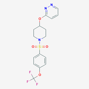 molecular formula C16H16F3N3O4S B2783117 3-((1-((4-(Trifluoromethoxy)phenyl)sulfonyl)piperidin-4-yl)oxy)pyridazine CAS No. 1797862-20-4