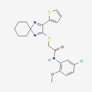 molecular formula C21H22ClN3O2S2 B2783119 N-(5-chloro-2-methoxyphenyl)-2-((3-(thiophen-2-yl)-1,4-diazaspiro[4.5]deca-1,3-dien-2-yl)thio)acetamide CAS No. 1223806-62-9