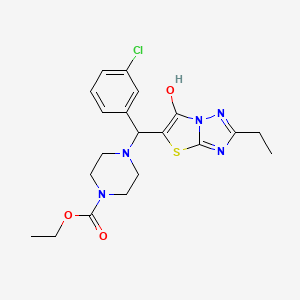 molecular formula C20H24ClN5O3S B2783121 乙酸-4-((3-氯苯基)(2-乙基-6-羟基噻唑并[3,2-b][1,2,4]三唑-5-基)甲基)哌嗪-1-羧酸酯 CAS No. 898366-95-5