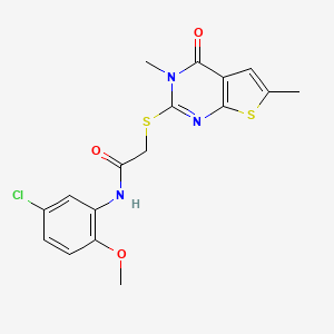 molecular formula C17H16ClN3O3S2 B2783138 N-(5-chloro-2-methoxyphenyl)-2-(3,6-dimethyl-4-oxothieno[2,3-d]pyrimidin-2-yl)sulfanylacetamide CAS No. 878694-81-6