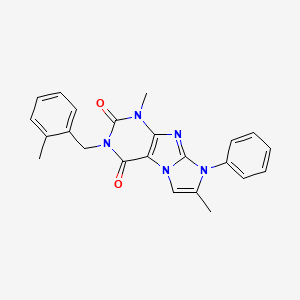 molecular formula C23H21N5O2 B2783145 1,7-dimethyl-3-(2-methylbenzyl)-8-phenyl-1H-imidazo[2,1-f]purine-2,4(3H,8H)-dione CAS No. 887463-80-1