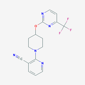 molecular formula C16H14F3N5O B2783148 2-[4-[4-(Trifluoromethyl)pyrimidin-2-yl]oxypiperidin-1-yl]pyridine-3-carbonitrile CAS No. 2380141-89-7