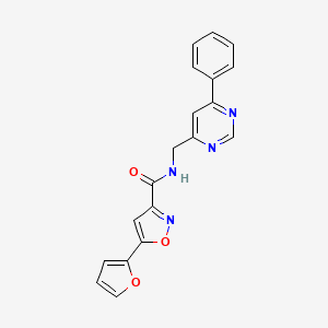 molecular formula C19H14N4O3 B2783155 5-(furan-2-yl)-N-((6-phenylpyrimidin-4-yl)methyl)isoxazole-3-carboxamide CAS No. 2320899-56-5