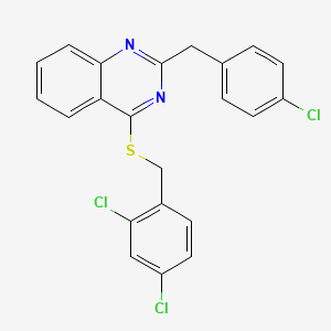 molecular formula C22H15Cl3N2S B2783178 2-(4-Chlorobenzyl)-4-[(2,4-dichlorobenzyl)sulfanyl]quinazoline CAS No. 303149-26-0