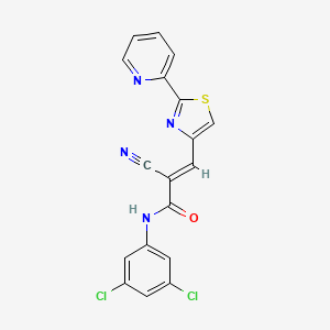 molecular formula C18H10Cl2N4OS B2783183 (E)-2-cyano-N-(3,5-dichlorophenyl)-3-(2-pyridin-2-yl-1,3-thiazol-4-yl)prop-2-enamide CAS No. 1181486-80-5