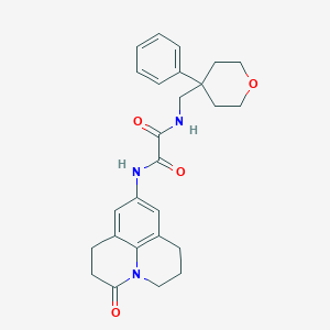 molecular formula C26H29N3O4 B2783189 N1-(3-oxo-1,2,3,5,6,7-hexahydropyrido[3,2,1-ij]quinolin-9-yl)-N2-((4-phenyltetrahydro-2H-pyran-4-yl)methyl)oxalamide CAS No. 1251564-90-5