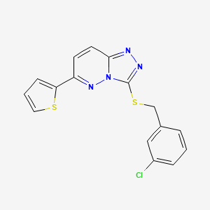 molecular formula C16H11ClN4S2 B2783199 3-((3-Chlorobenzyl)thio)-6-(thiophen-2-yl)-[1,2,4]triazolo[4,3-b]pyridazine CAS No. 891102-60-6