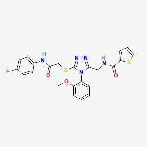 molecular formula C23H20FN5O3S2 B2783203 N-((5-((2-((4-fluorophenyl)amino)-2-oxoethyl)thio)-4-(2-methoxyphenyl)-4H-1,2,4-triazol-3-yl)methyl)thiophene-2-carboxamide CAS No. 310449-39-9