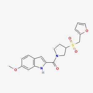 molecular formula C19H20N2O5S B2783212 (3-((furan-2-ylmethyl)sulfonyl)pyrrolidin-1-yl)(6-methoxy-1H-indol-2-yl)methanone CAS No. 2097934-71-7
