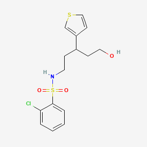 molecular formula C15H18ClNO3S2 B2783229 2-chloro-N-(5-hydroxy-3-(thiophen-3-yl)pentyl)benzenesulfonamide CAS No. 2034243-14-4