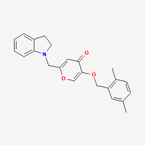 molecular formula C23H23NO3 B2783242 5-((2,5-dimethylbenzyl)oxy)-2-(indolin-1-ylmethyl)-4H-pyran-4-one CAS No. 898418-24-1