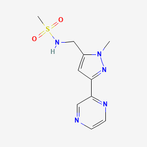 molecular formula C10H13N5O2S B2783258 N-((1-methyl-3-(pyrazin-2-yl)-1H-pyrazol-5-yl)methyl)methanesulfonamide CAS No. 2034550-85-9