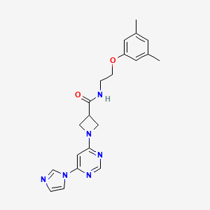 molecular formula C21H24N6O2 B2783262 1-(6-(1H-imidazol-1-yl)pyrimidin-4-yl)-N-(2-(3,5-dimethylphenoxy)ethyl)azetidine-3-carboxamide CAS No. 2034230-15-2