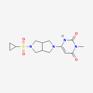 molecular formula C14H20N4O4S B2783271 6-(5-Cyclopropylsulfonyl-1,3,3a,4,6,6a-hexahydropyrrolo[3,4-c]pyrrol-2-yl)-3-methyl-1H-pyrimidine-2,4-dione CAS No. 2415513-51-6