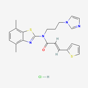 molecular formula C22H23ClN4OS2 B2783291 (E)-N-(3-(1H-imidazol-1-yl)propyl)-N-(4,7-dimethylbenzo[d]thiazol-2-yl)-3-(thiophen-2-yl)acrylamide hydrochloride CAS No. 1217231-97-4