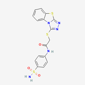 molecular formula C16H13N5O3S3 B2783309 N-(4-sulfamoylphenyl)-2-{7-thia-2,4,5-triazatricyclo[6.4.0.0^{2,6}]dodeca-1(8),3,5,9,11-pentaen-3-ylsulfanyl}acetamide CAS No. 303788-24-1