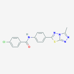 molecular formula C17H12ClN5OS B278333 4-chloro-N-[4-(3-methyl[1,2,4]triazolo[3,4-b][1,3,4]thiadiazol-6-yl)phenyl]benzamide 