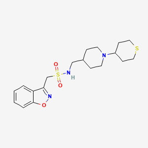 molecular formula C19H27N3O3S2 B2783333 1-(benzo[d]isoxazol-3-yl)-N-((1-(tetrahydro-2H-thiopyran-4-yl)piperidin-4-yl)methyl)methanesulfonamide CAS No. 2034241-81-9