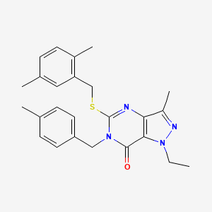 molecular formula C25H28N4OS B2783334 5-((2,5-dimethylbenzyl)thio)-1-ethyl-3-methyl-6-(4-methylbenzyl)-1H-pyrazolo[4,3-d]pyrimidin-7(6H)-one CAS No. 1358629-30-7