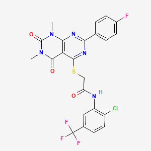 molecular formula C23H16ClF4N5O3S B2783340 N-(2-氯-5-(三氟甲基)苯基)-2-((2-(4-氟苯基)-6,8-二甲基-5,7-二氧杂-5,6,7,8-四氢嘧啶并[4,5-d]嘧啶-4-基)硫)乙酰胺 CAS No. 852170-44-6