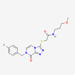 molecular formula C18H20FN5O3S B2783343 2-({7-[(4-氟苯基)甲基]-8-氧代-7H,8H-[1,2,4]三唑并[4,3-a]吡嗪-3-基}硫)-N-(3-甲氧基丙基)乙酰胺 CAS No. 1226428-96-1