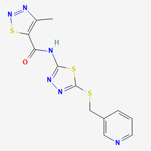molecular formula C12H10N6OS3 B2783351 4-methyl-N-(5-((pyridin-3-ylmethyl)thio)-1,3,4-thiadiazol-2-yl)-1,2,3-thiadiazole-5-carboxamide CAS No. 1351661-52-3