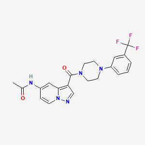 molecular formula C21H20F3N5O2 B2783355 N-(3-(4-(3-(trifluoromethyl)phenyl)piperazine-1-carbonyl)pyrazolo[1,5-a]pyridin-5-yl)acetamide CAS No. 2034245-64-0