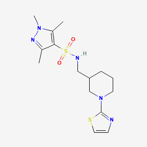molecular formula C15H23N5O2S2 B2783357 1,3,5-trimethyl-N-((1-(thiazol-2-yl)piperidin-3-yl)methyl)-1H-pyrazole-4-sulfonamide CAS No. 1706078-84-3