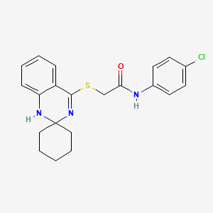 molecular formula C21H22ClN3OS B2783379 N-(4-Chlorophenyl)-2-{1'H-spiro[cyclohexane-1,2'-quinazoline]sulfanyl}acetamide CAS No. 892286-60-1