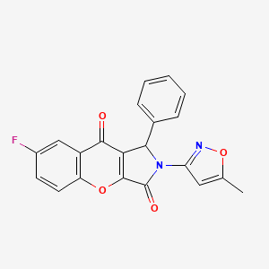 molecular formula C21H13FN2O4 B2783393 7-Fluoro-2-(5-methylisoxazol-3-yl)-1-phenyl-1,2-dihydrochromeno[2,3-c]pyrrole-3,9-dione CAS No. 874397-05-4